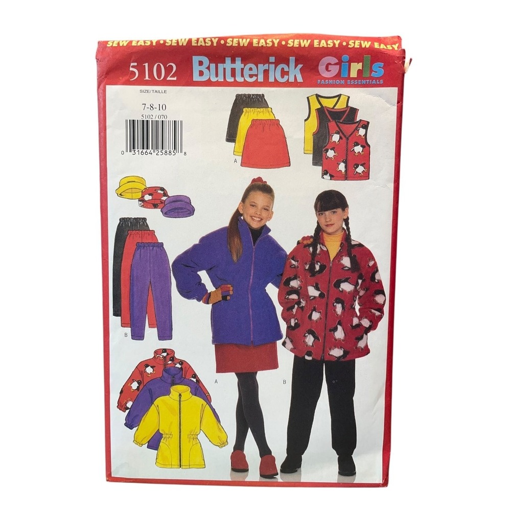 Butterick 5102 Girls Jacket Vest Skirt Pants Hat Size 7-10 Sew Easy‎
